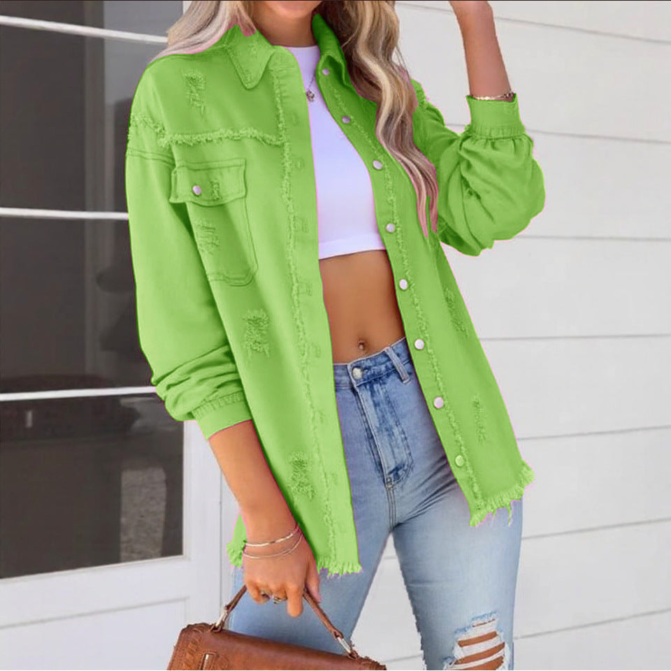 Pretty Russia Denim With Hole Loose Jackets