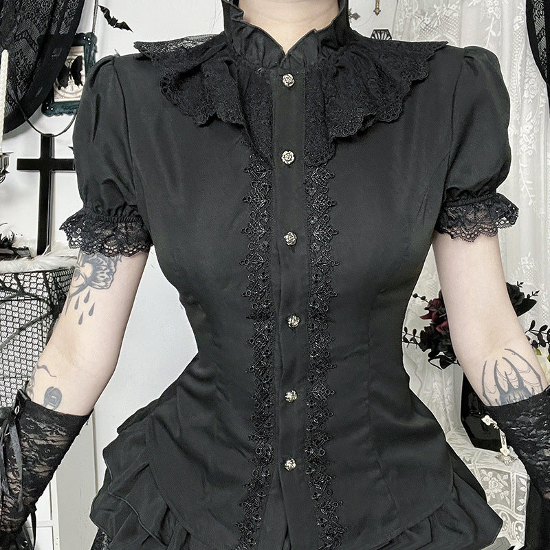 Women's Goth Style Sexy Lace Stitching Shirt Blouses