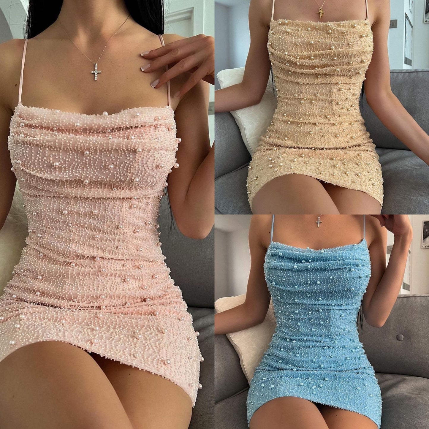 Party Sexy Gorgeous Pearl Suspender Dress Dresses