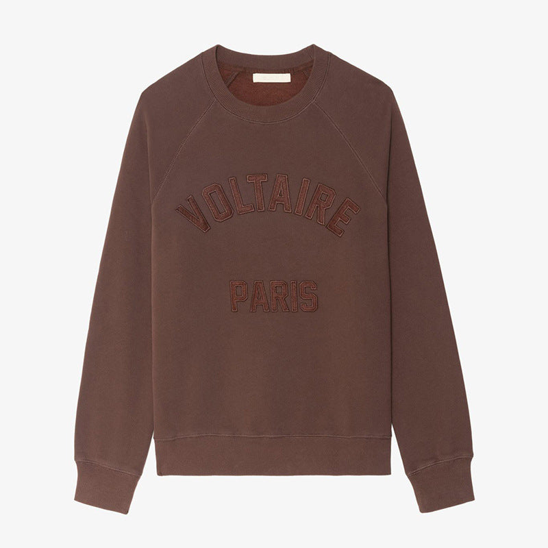 Women's French Niche Letter Felt Embroidered Patch Raglan Sleeve Sweaters