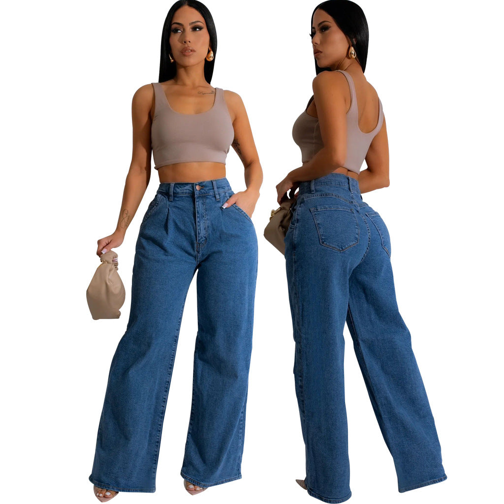 Fashion Personalized Stretch Wide Leg Trousers Jeans