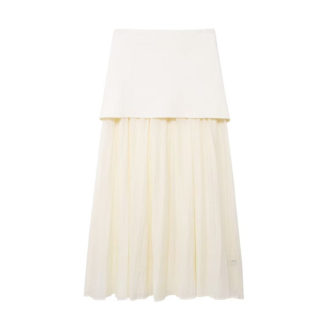 Women's Autumn Temperament Knitted Small Pleated Stitching Skirts