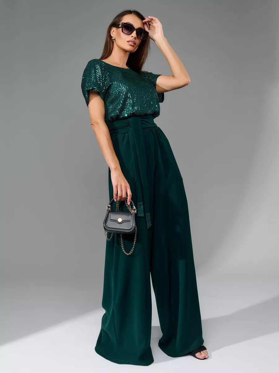 Spring One-piece Sequin Fashion Sleeve Casual Shorts