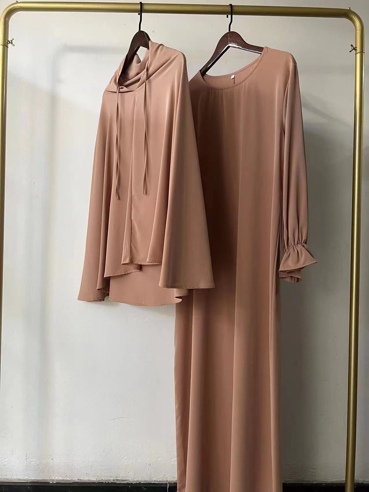 Autumn Pure Color Elegant Two-piece Malay Dresses