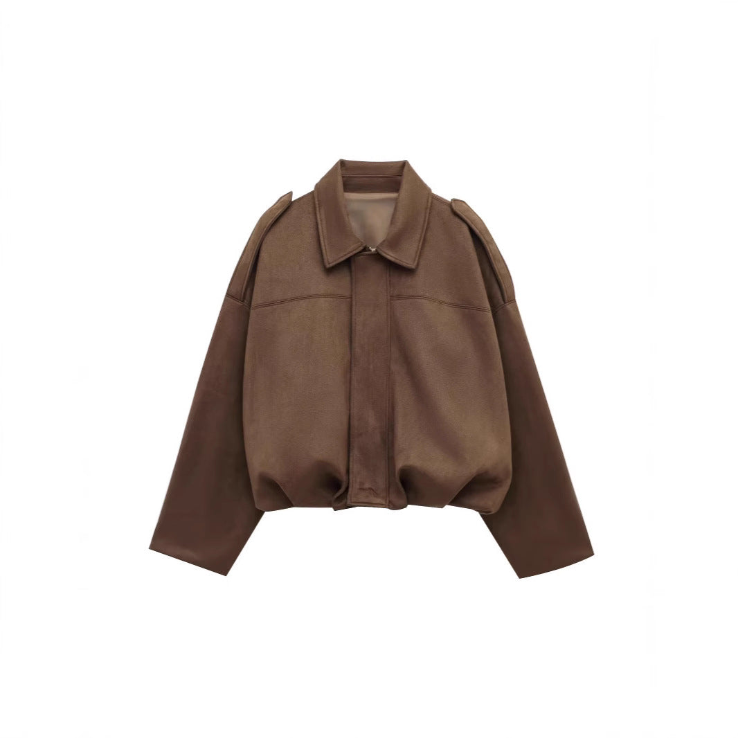 Women's Drawstring Design Lapel Deerskin Veet Pilot Long Jackets