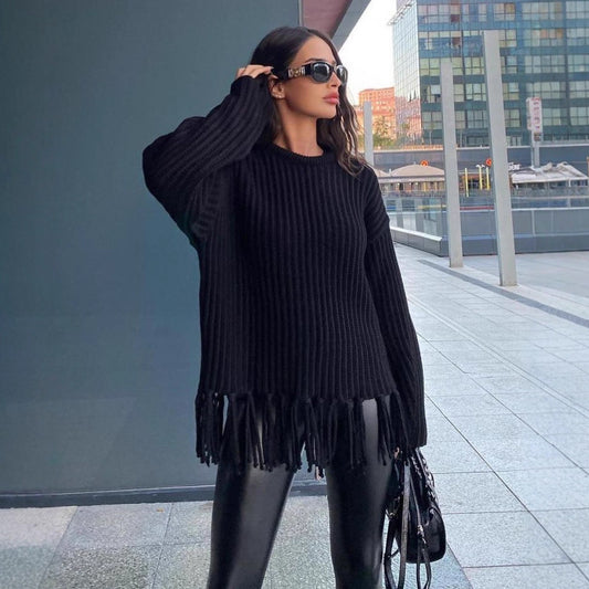 Women's Tassel Autumn Thickened Loose Leisure Solid Sweaters