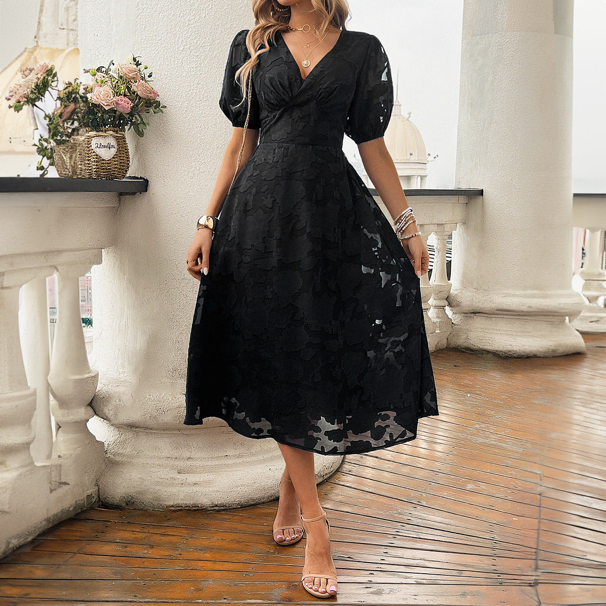 Women's Sleeve High Waist Retro Elegant Dress Dresses