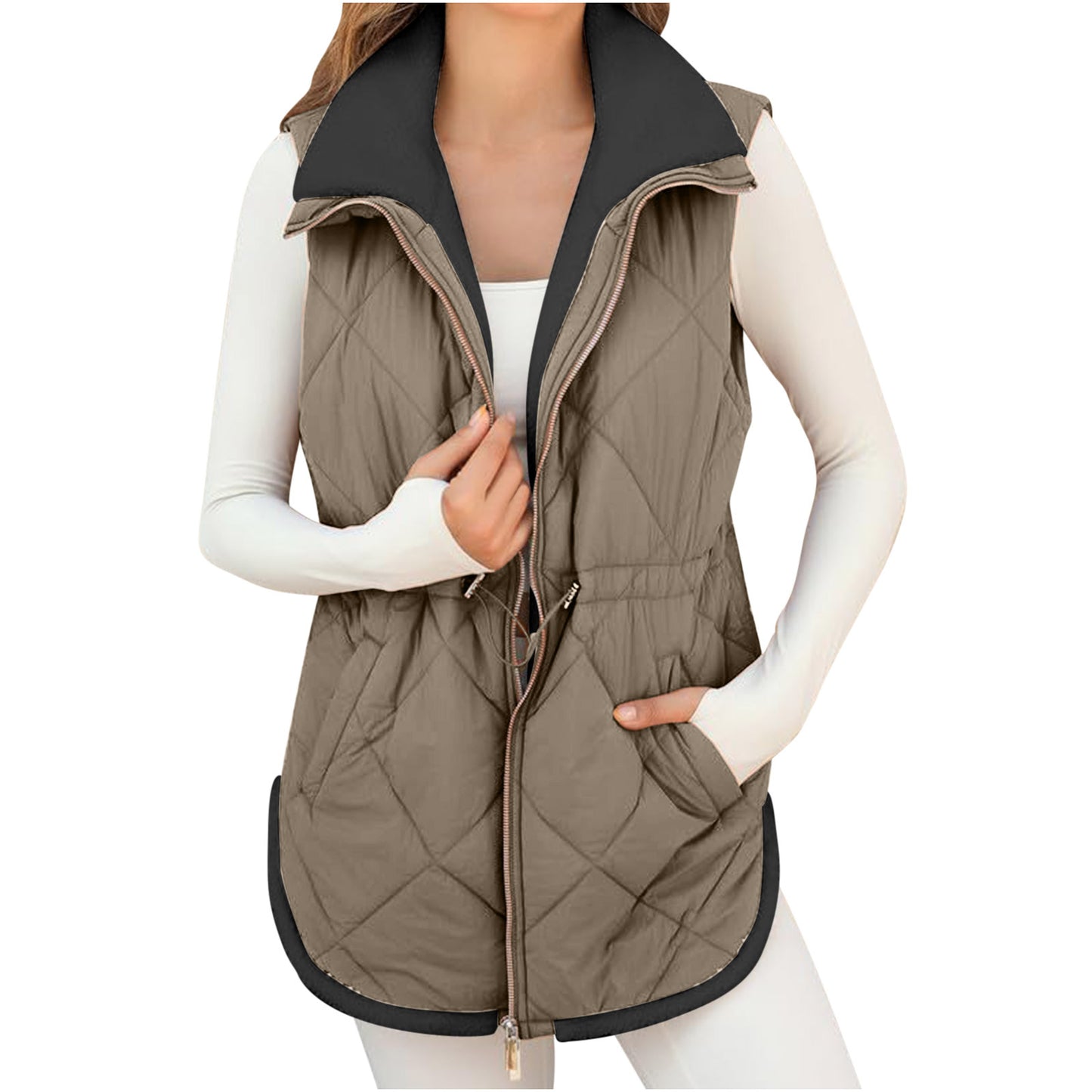Women's Trendy With Plush Lining Pockets Drawstring Vests