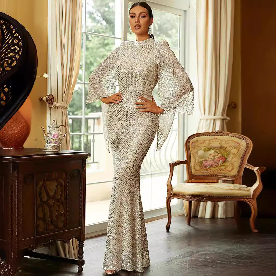 Autumn Temperament Gold Sequined Dress Banquet Dresses