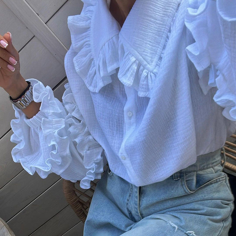 Women's Court Lantern Sleeve Shirt Casual Doll Blouses