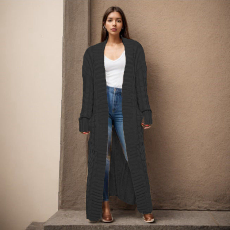 Women's Loose Knitted Pocket Long Thickened Sweaters