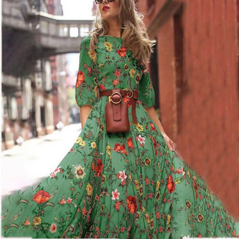 Women's Chiffon Printed Large Swing Dress Bohemian Dresses