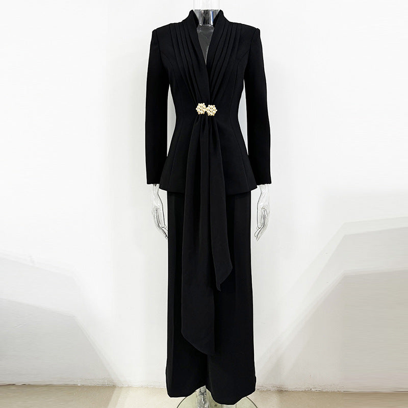 Creative Fashion Pleated Collar Trousers Two-piece Suits