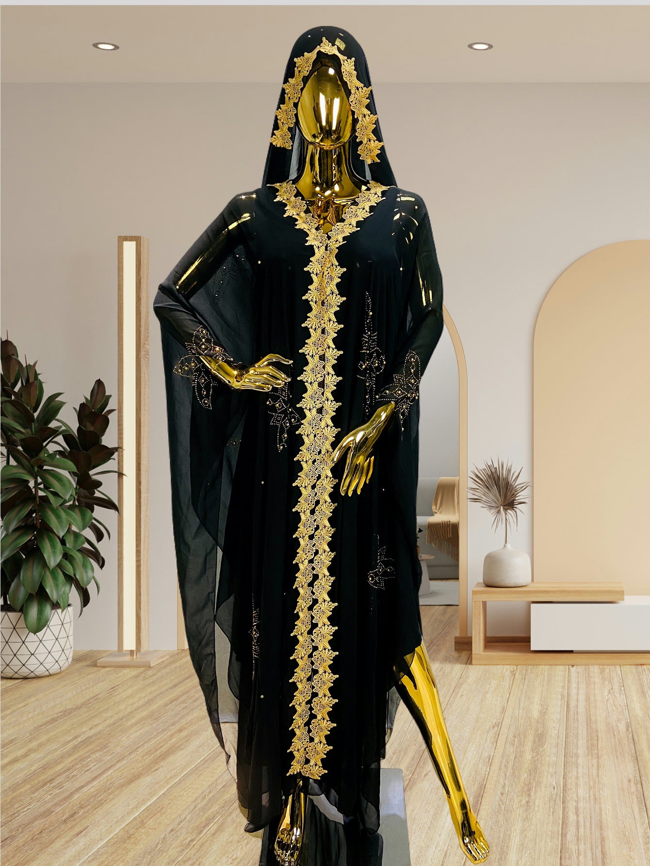 Women's Embroidery Lace Muslim Dress African Hooded Blouses
