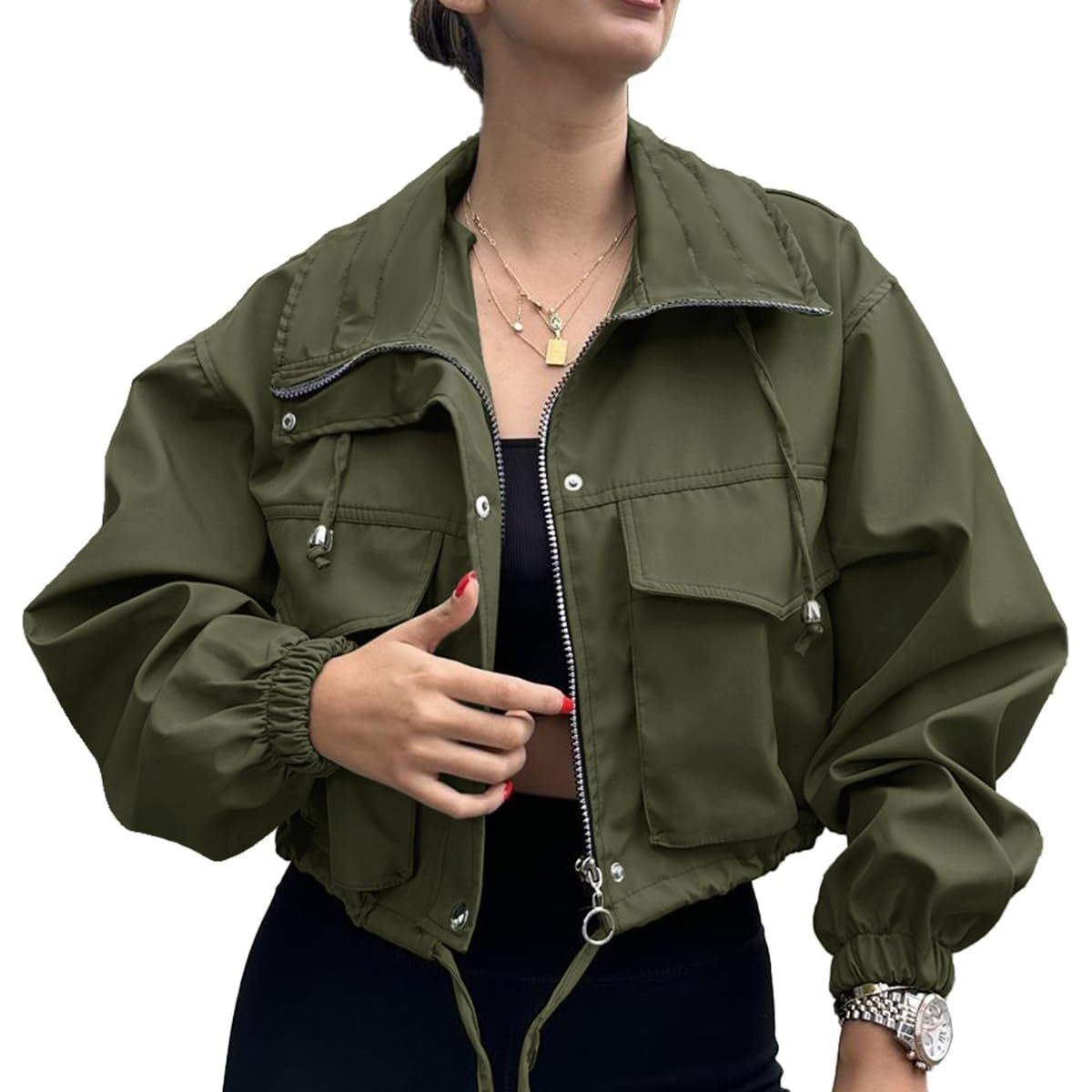 Women's Autumn Solid Color Zipper Windbreaker Jackets