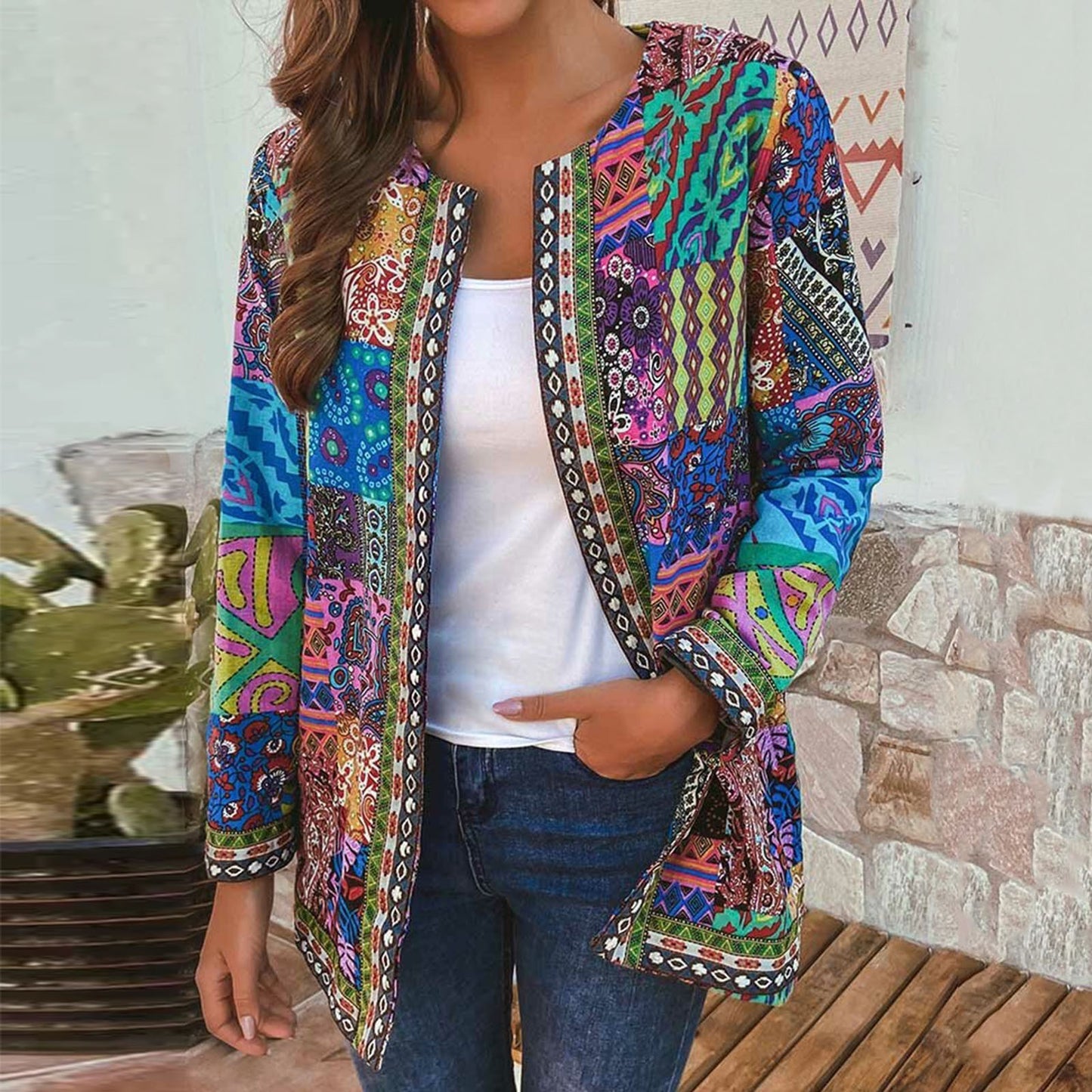 Women's Ethnic Style Floral Print Long Sleeve Jackets