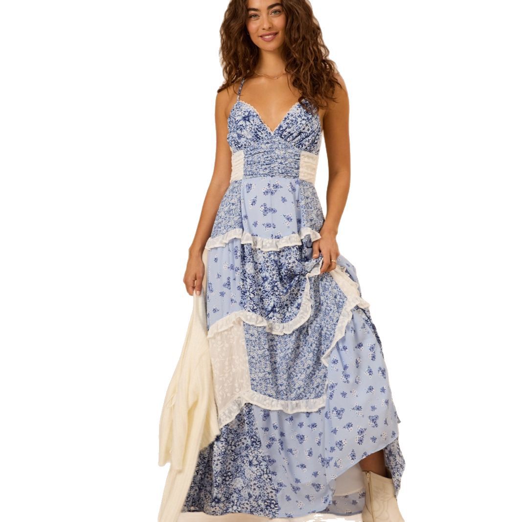 Simple Sexy Lace Stitching Design Floral Dresses