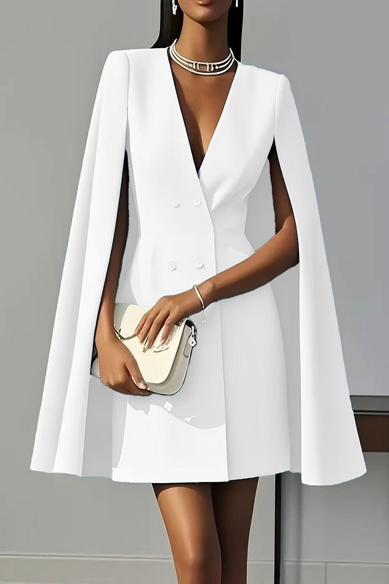Women's Autumn Commuter Double Breasted Shawl Cape Solid Dress
