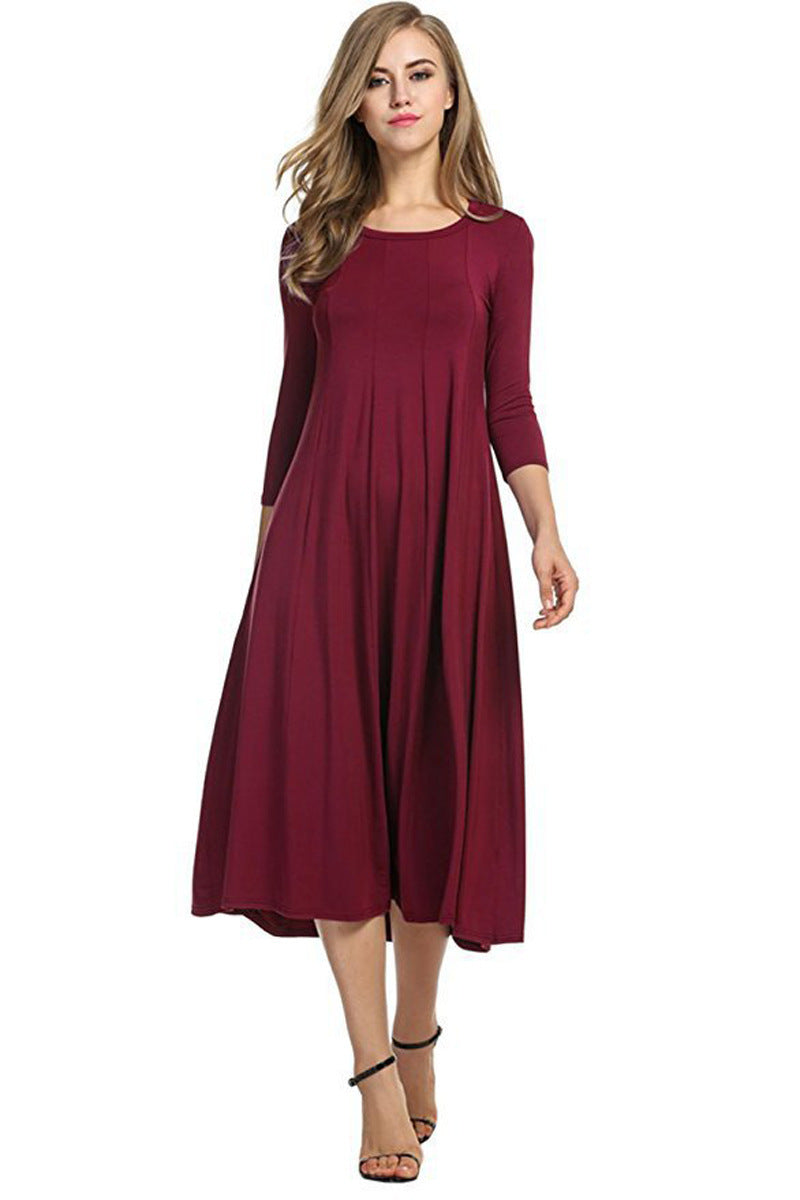 Round Neck Shirt With Half Sleeve Solid Color Dresses