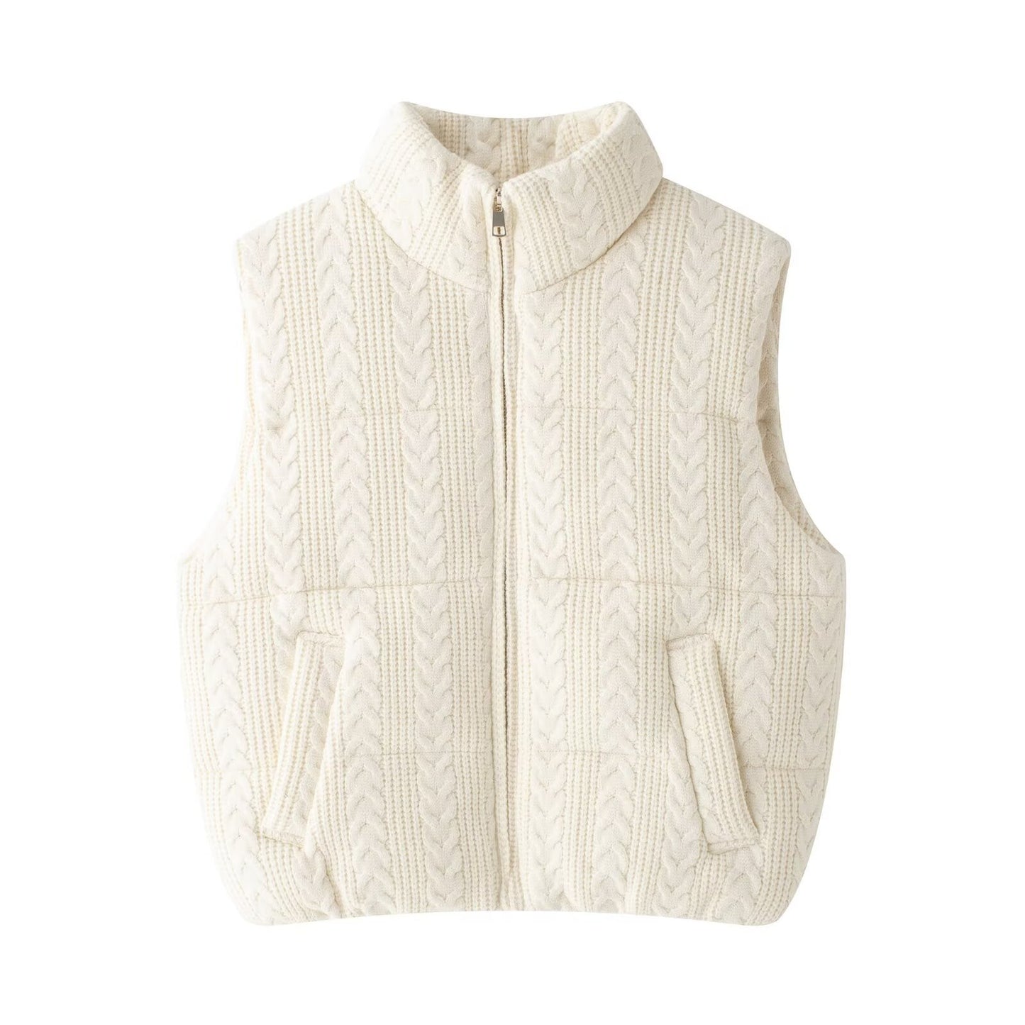 Women's Street Fashion Stand Collar Knitted Cotton Vests