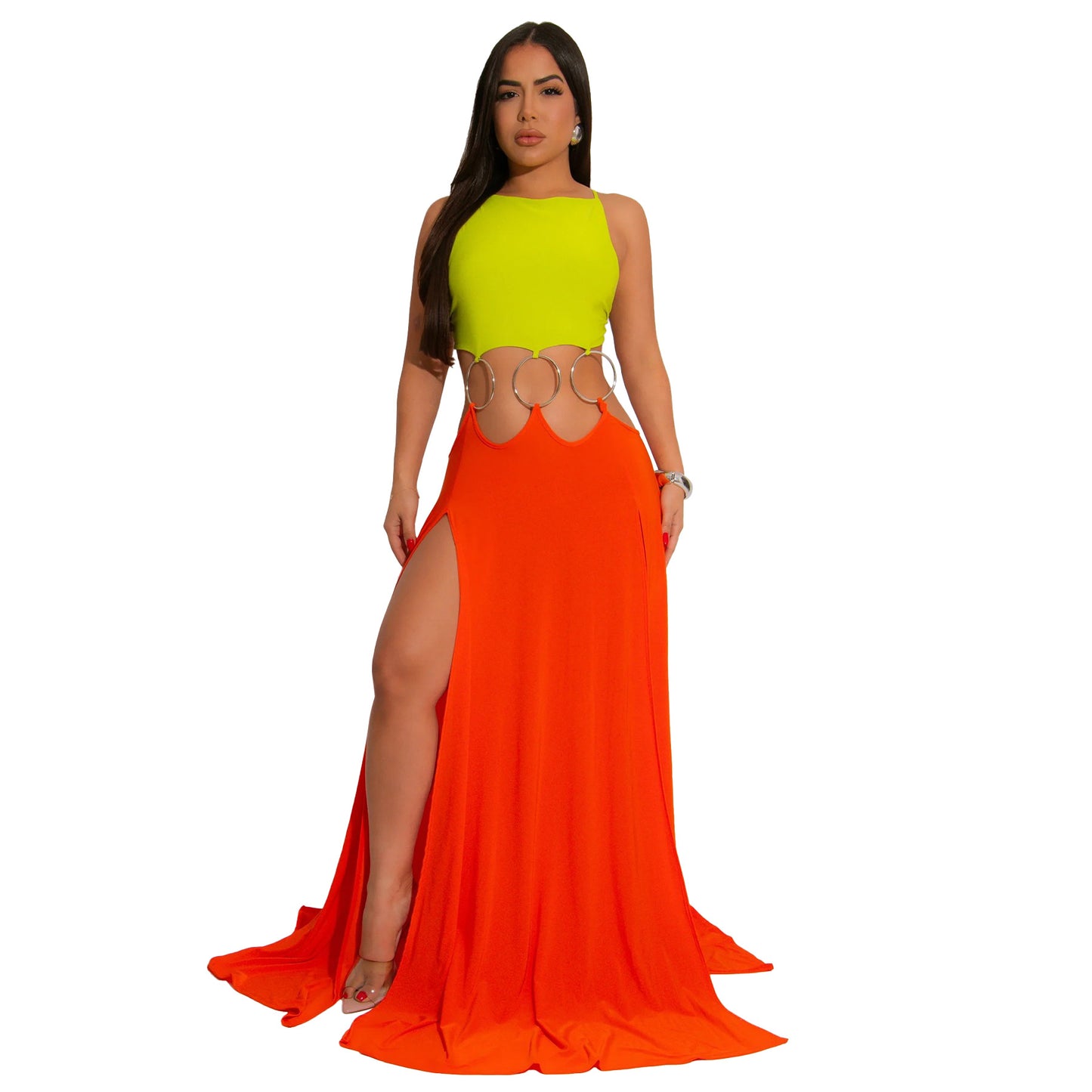 Women's European Solid Color Sexy Backless High Dresses