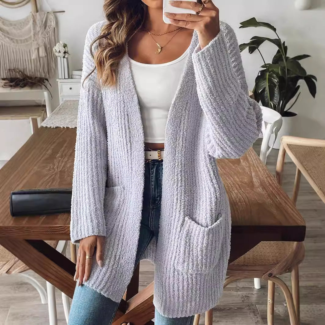 Women's Versatile Woven Casual Double Pocket Cardigans