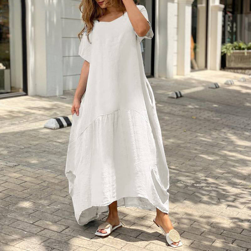 Graceful Artistic Loose Cotton Linen Dress Dresses