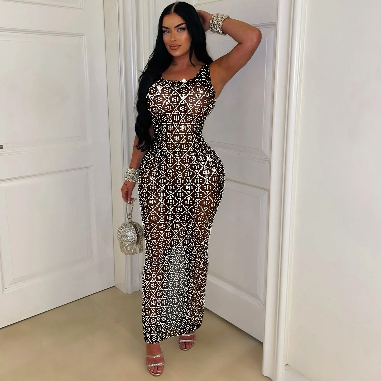 Women's Fashion Wear Sexy Mesh Dress Long Dresses