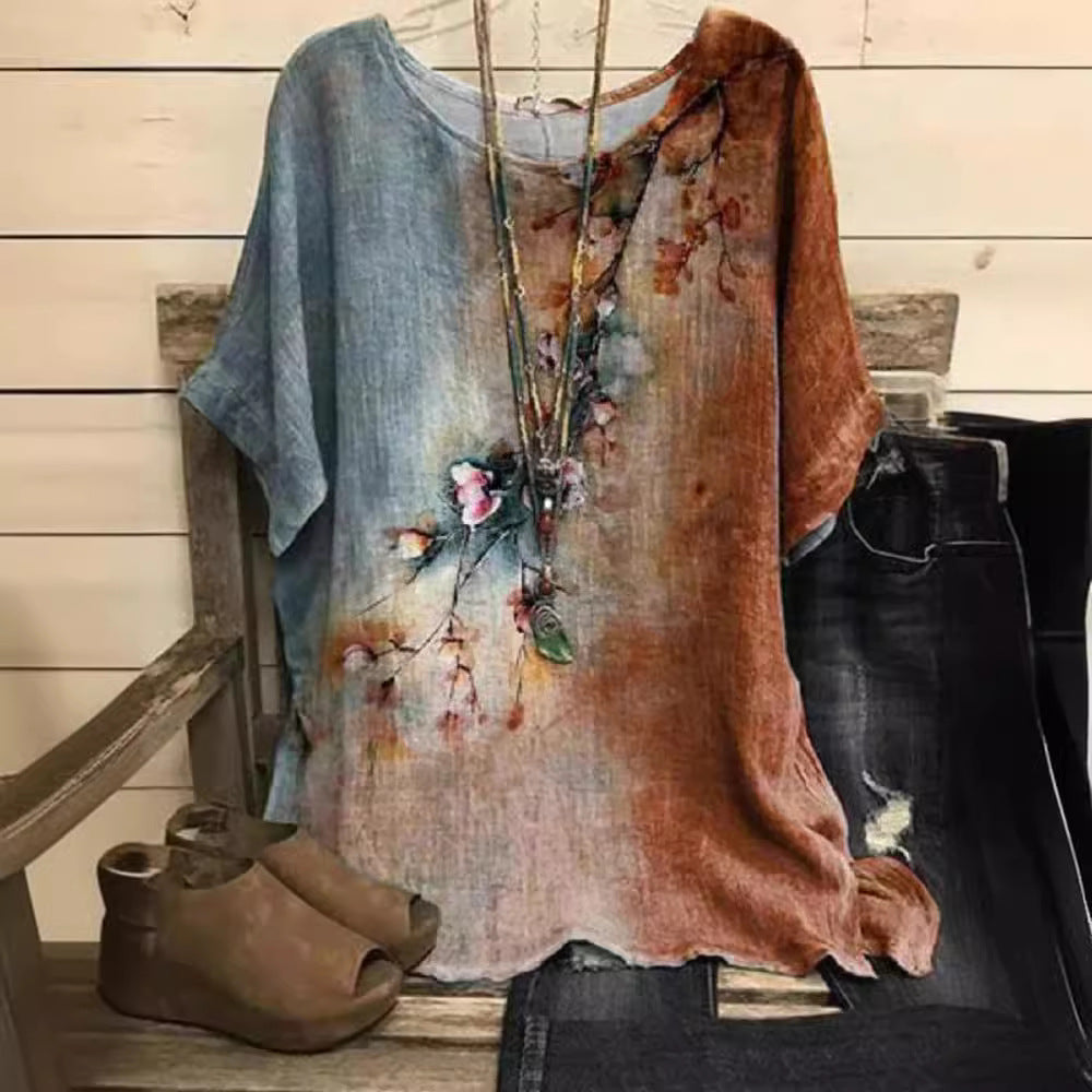 Women's Casual Loose Fashion Sleeve Elements Printed Blouses