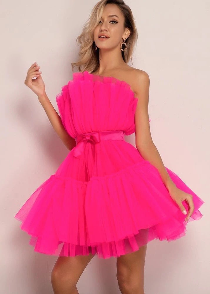 Tube Mesh Graceful Bow Pettiskirt Dress Tops