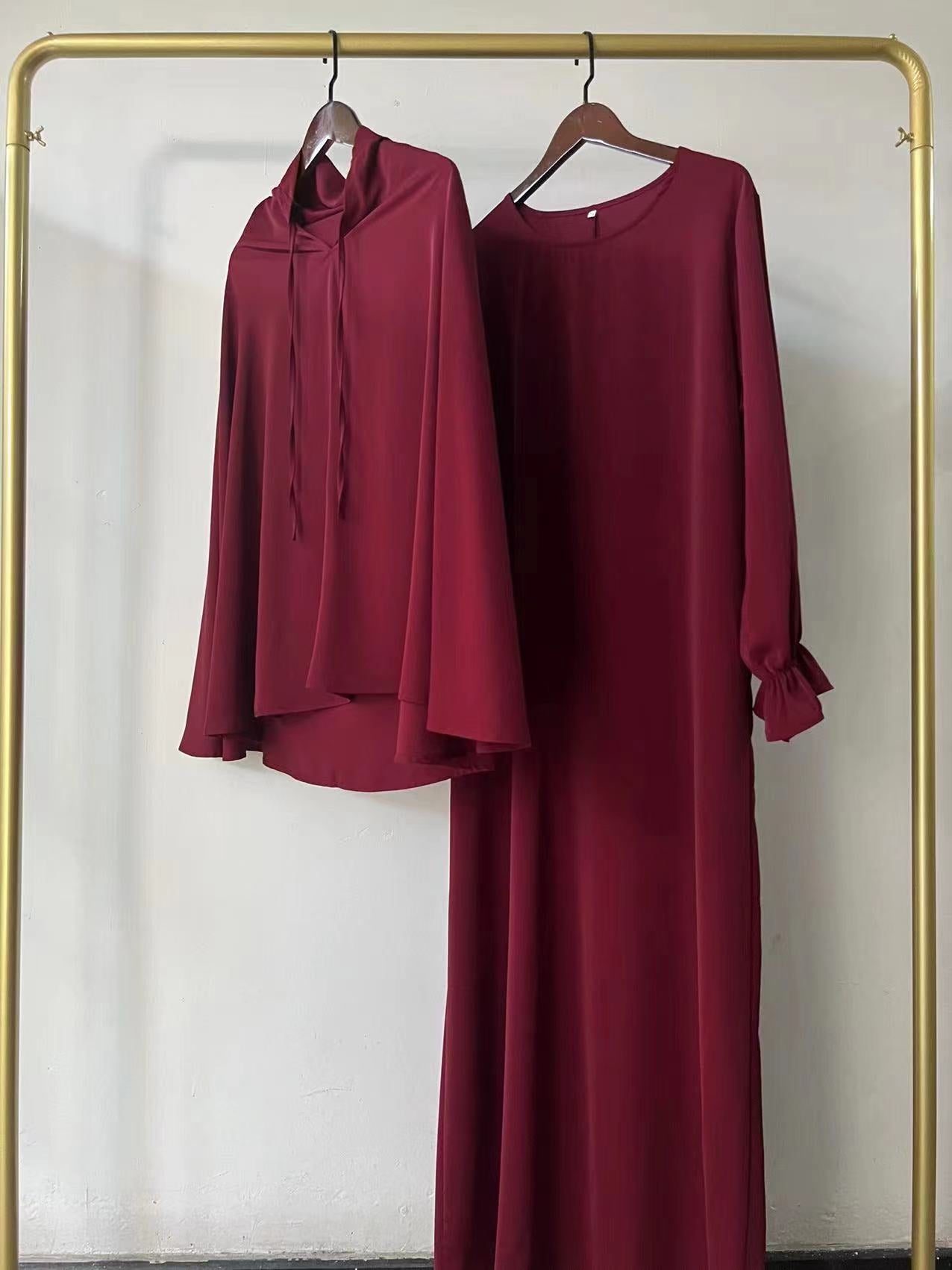 Autumn Pure Color Elegant Two-piece Malay Dress