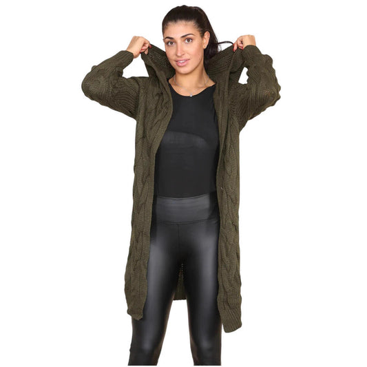 Women's Solid Color Hooded Twisted Knitted Mid-length Knitwear
