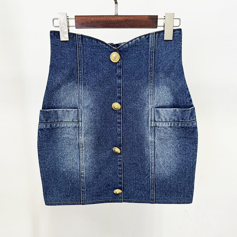 Beautiful Elegant Slim Double-breasted Washed Denim Blazers