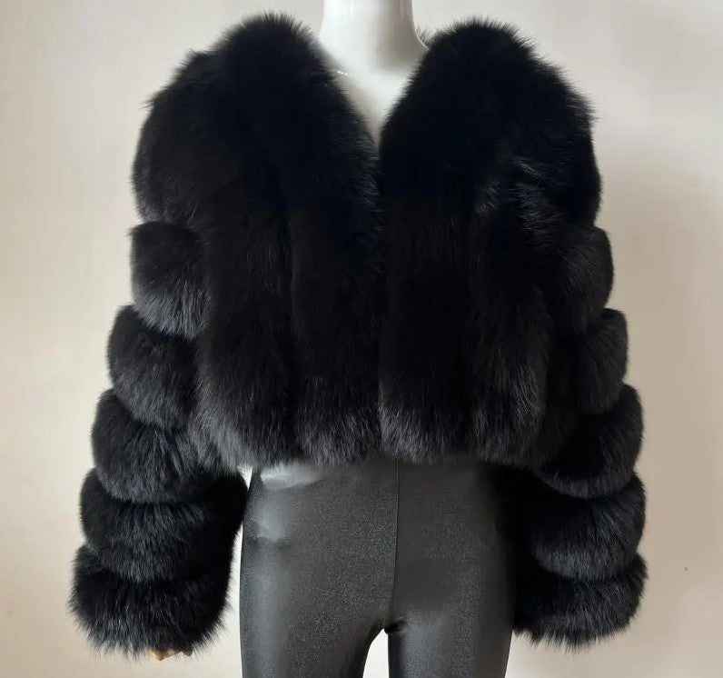 Women's Faux Fox Fur Stitching Long Sleeve Coats