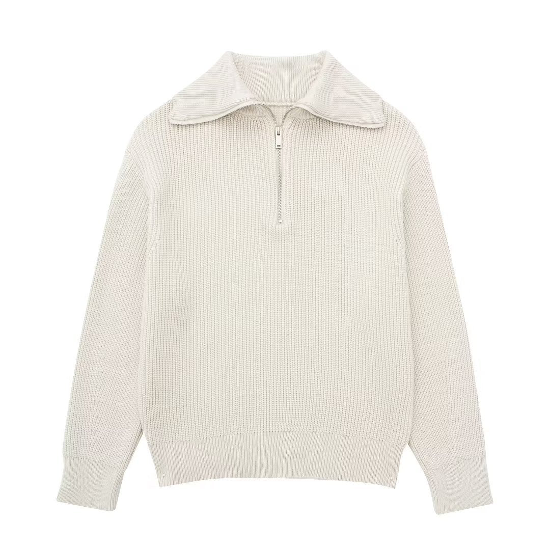 Women's French Casual Open Collar Wool Knitwear