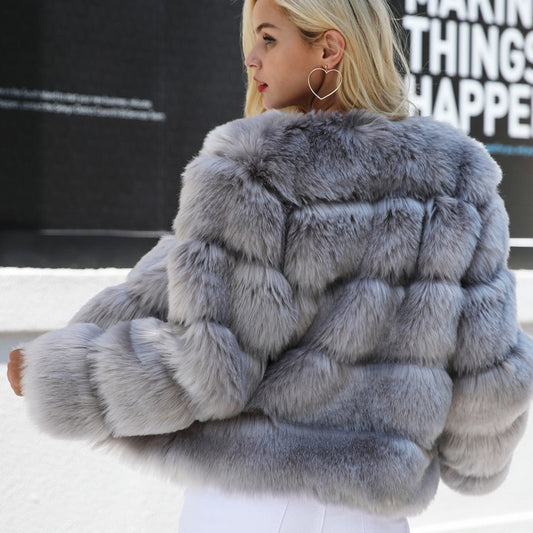 Women's Fox Fur Faux Long Sleeve Slimming Coats