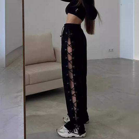Women's Side Slit Corns Cutout Wide Leg Pants