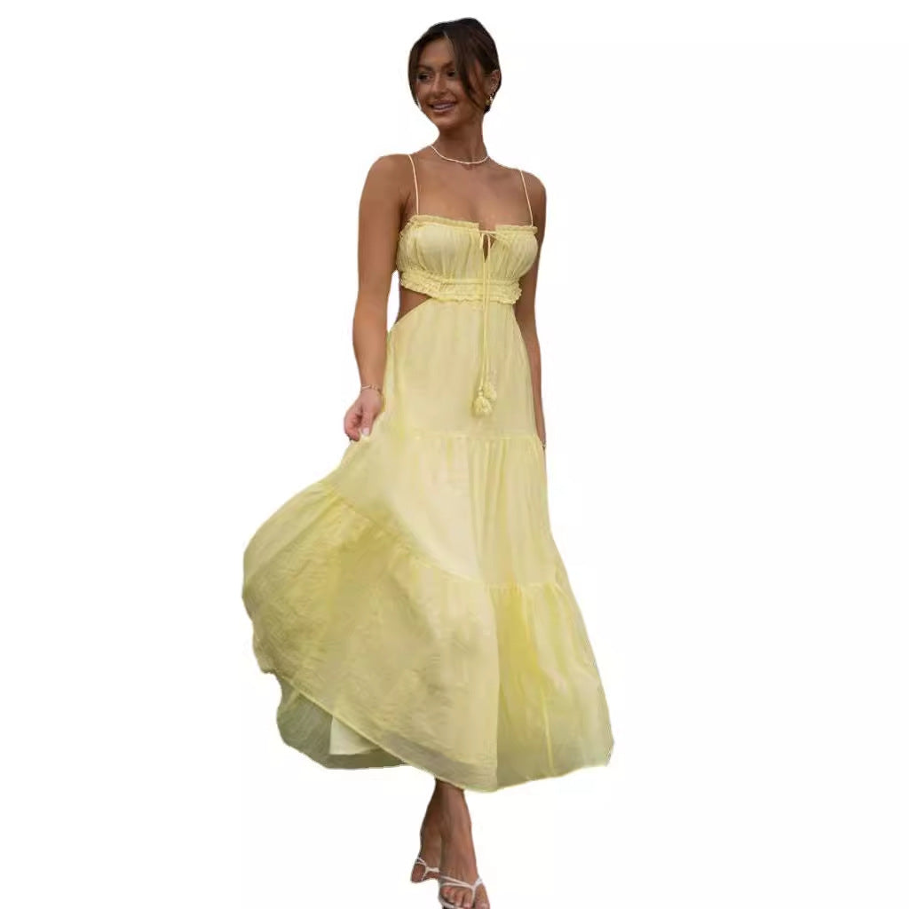 Women's Camisole Sexy Cutout Long Dress Backless Stitching Dresses