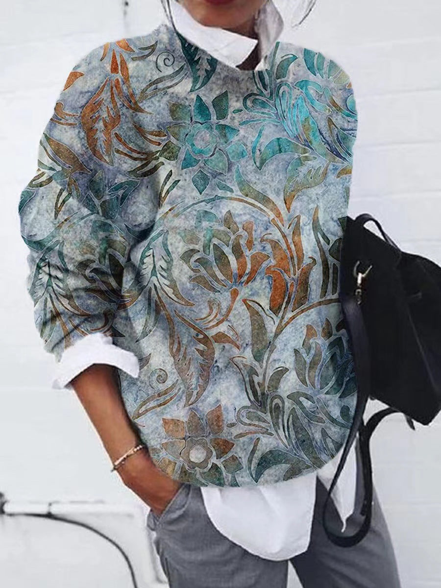 Women's Fashion Brushed Geometric Printed Loose Long Blouses