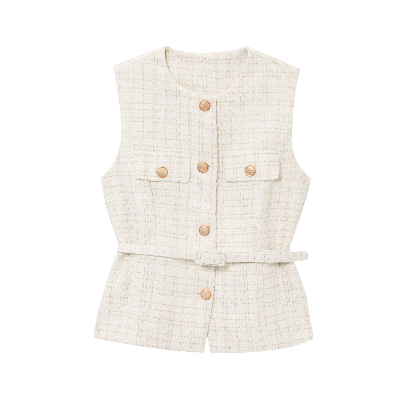 Women's Button Decoration Round Neck Sleeveless Tops