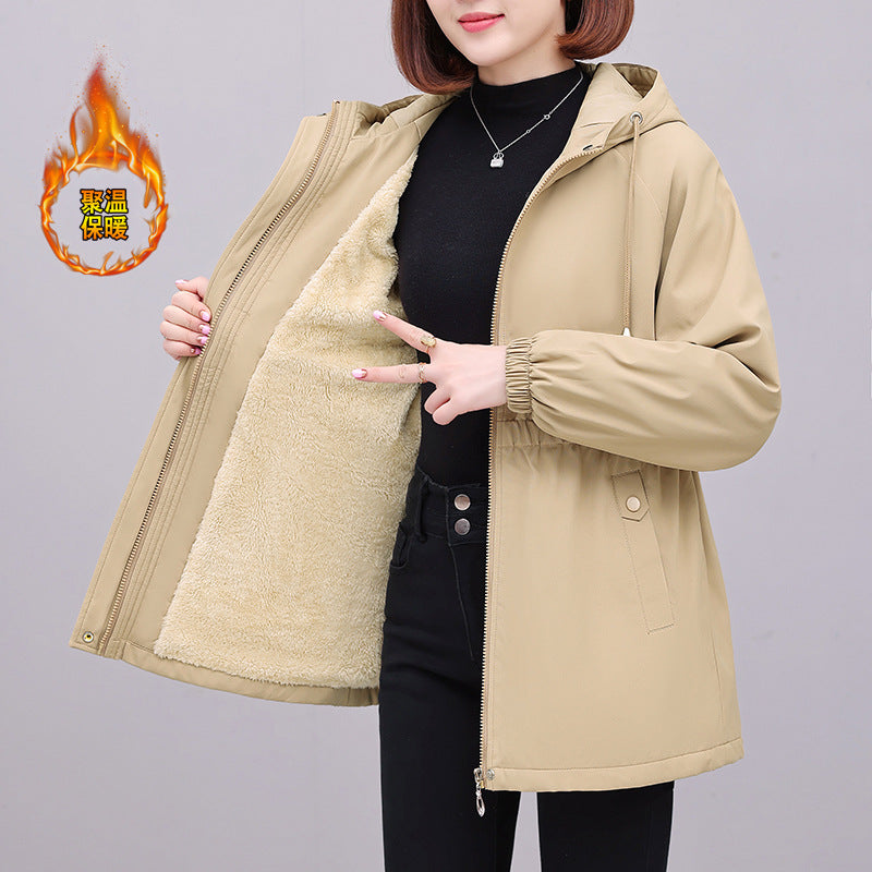 Women's Fleece Trench Thickened Warm Mid-length Casual Coats