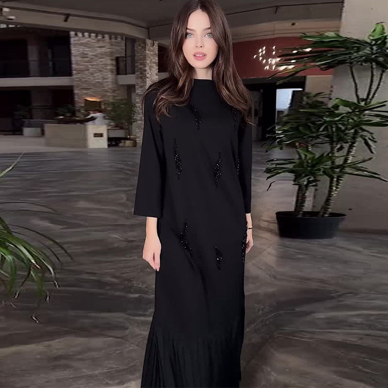 Round Neck Solid Color Long Sleeve Dresses