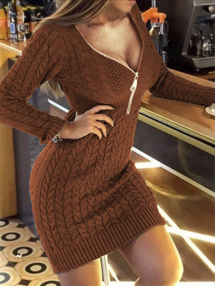 Slouchy Mid-length Half Zipper Slimming Dress Knitwear