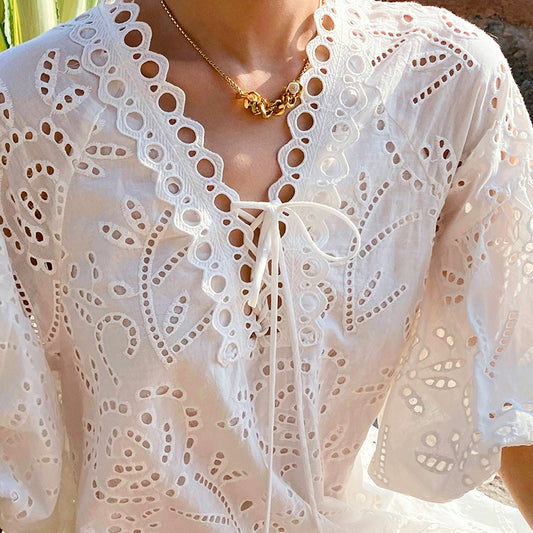 Women's French Embroidery Holiday Dress Puff Sleeve Dresses