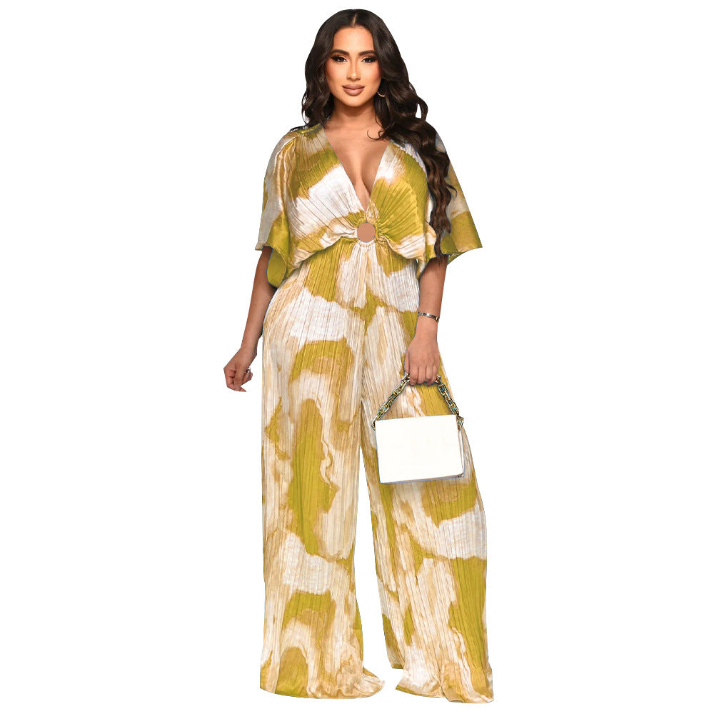 Women's Fashion Wear Pleated Printed Casual Jumpsuits