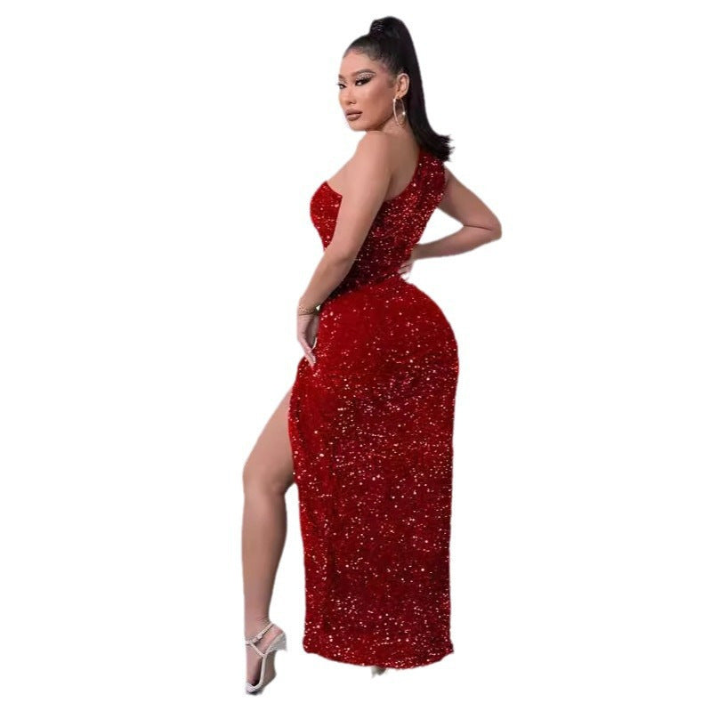 Women's Pretty Sleeveless Sequined Maxi Dress Wedding Dresses