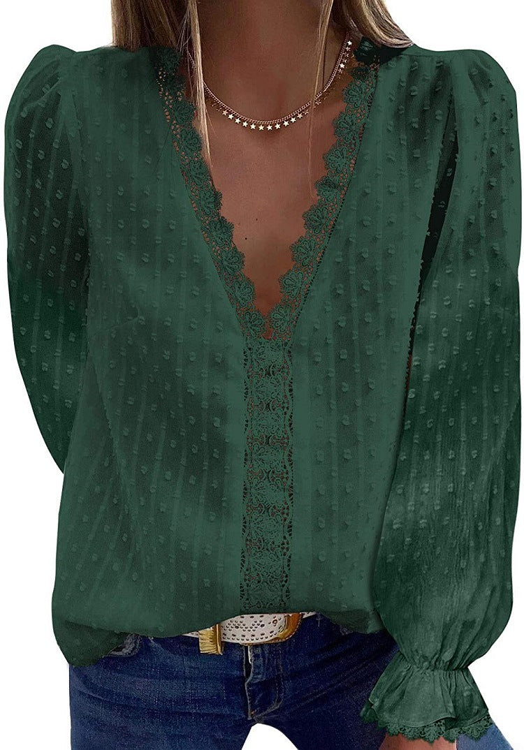 Women's Chiffon Jacquard Solid Color Short-sleeved Casual Blouses