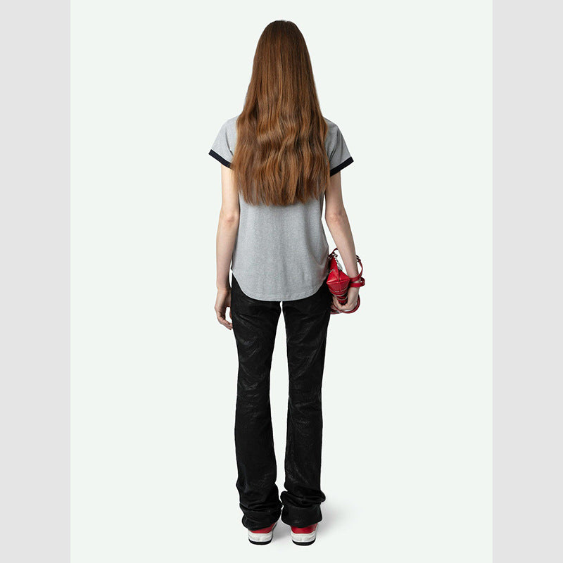 Doll Print Cotton Linen Floral Gray Female Blouses