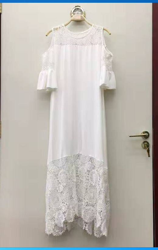 Women's Lace Patchwork Ruffled Sleeve Pullover Dress Dresses