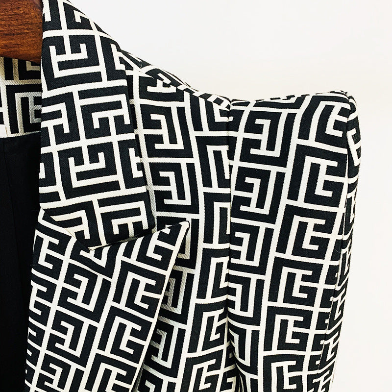 Personality Profile Shrug Geometric Pattern Jacquard Blazers
